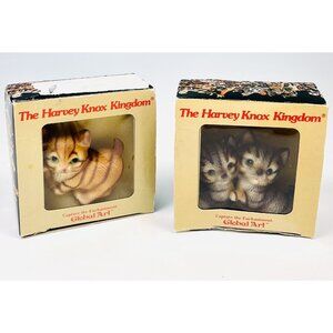 VTG 1983 Lot 2 HOUSE OF GLOBAL ART 2" The Harvey Knox Kingdom CAT FIGURINES +Box